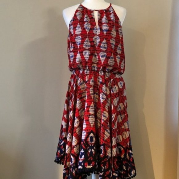 Maggy London Dresses & Skirts - GORGEOUS Maggy London Dress Red White Blue PomPom Fringe Detail Size 8